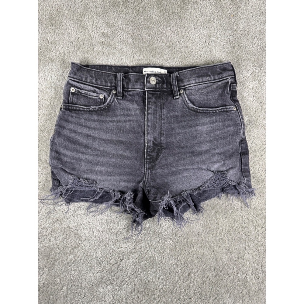 Abercrombie & Fitch The Mom Short High Rise Distressed Black Denim Shorts 27 4